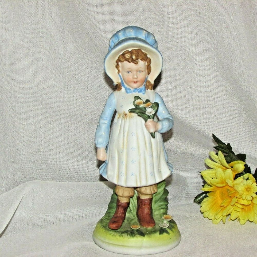 70's Holly Hobbie Large Blue Bonnet Girl Figurine 1977 Vintage Collectible 8"